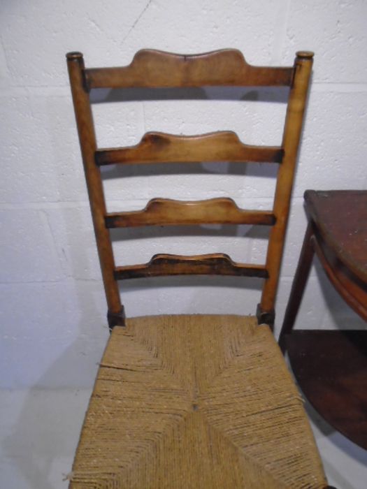 A vintage demi-lune table plus a ladder-back chair and a stool., - Image 2 of 10