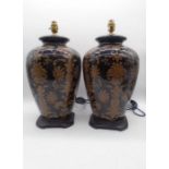 A pair of large decorative lamps, includes a pair of unused lamp shades. Approx height of lamp (