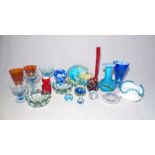 A collection of art glass including vases, paperweights etc.