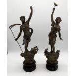 A pair of Spelter figures in the form of a god and goddess A/F