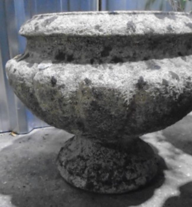 Two matching reconstituted stone garden planters, plus one other. Approximate height 35cm. - Image 6 of 8