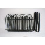 Seven painted metal garden railings with posts and fixings - five measuring 157cm in length (one