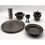 A collection of various antique pewter