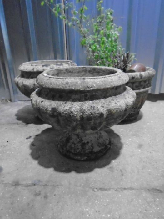 Two matching reconstituted stone garden planters, plus one other. Approximate height 35cm. - Image 2 of 8