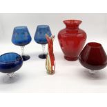 A collection of various art glass incluidng oversized glasses, vases etc