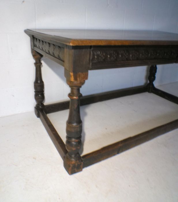 A part 17th century oak table with two frieze drawers and carved detailing, length 150cm, width - Image 8 of 9