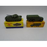 Two vintage boxed Dinky Toys die-cast military vehicles including a Centurion Tank (No 651) and