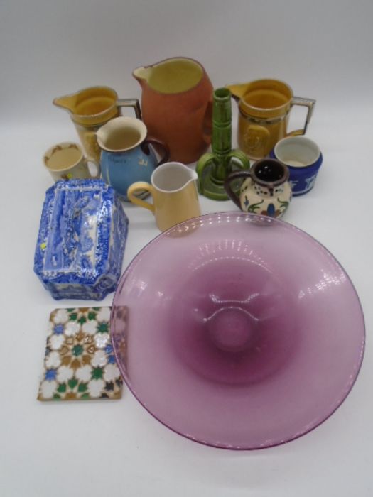 A collection of miscellaneous china and studio pottery including Torquay Ware, Spode Blue Italian,