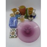 A collection of miscellaneous china and studio pottery including Torquay Ware, Spode Blue Italian,