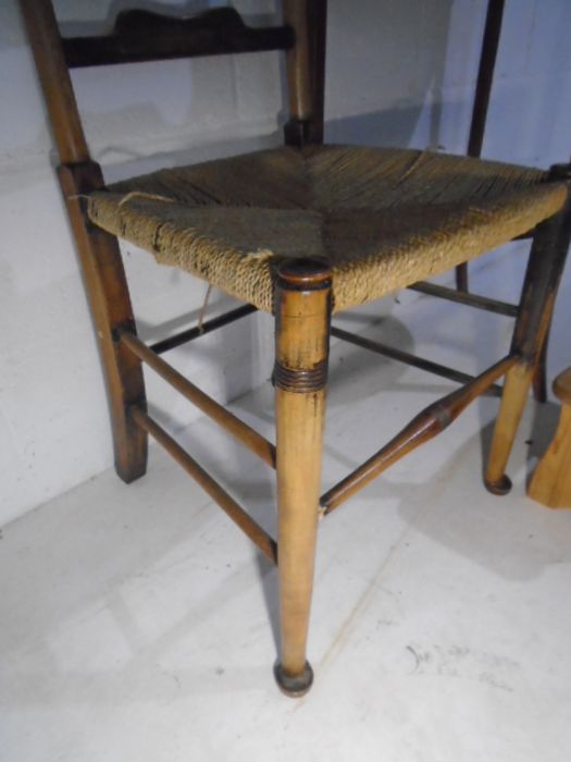 A vintage demi-lune table plus a ladder-back chair and a stool., - Image 5 of 10