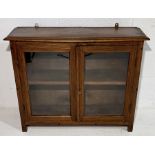 An oak wall hanging cupboard with two glass fronted doors -75cm x 62cm