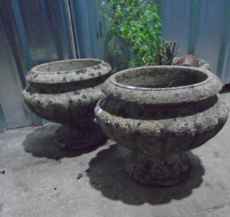 Two matching reconstituted stone garden planters, plus one other. Approximate height 35cm. - Image 5 of 8