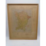 A vintage framed map on board of Penang Island - Overall size 68cm x 56cm.