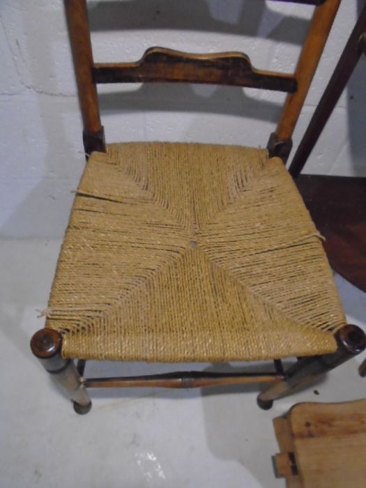 A vintage demi-lune table plus a ladder-back chair and a stool., - Image 3 of 10