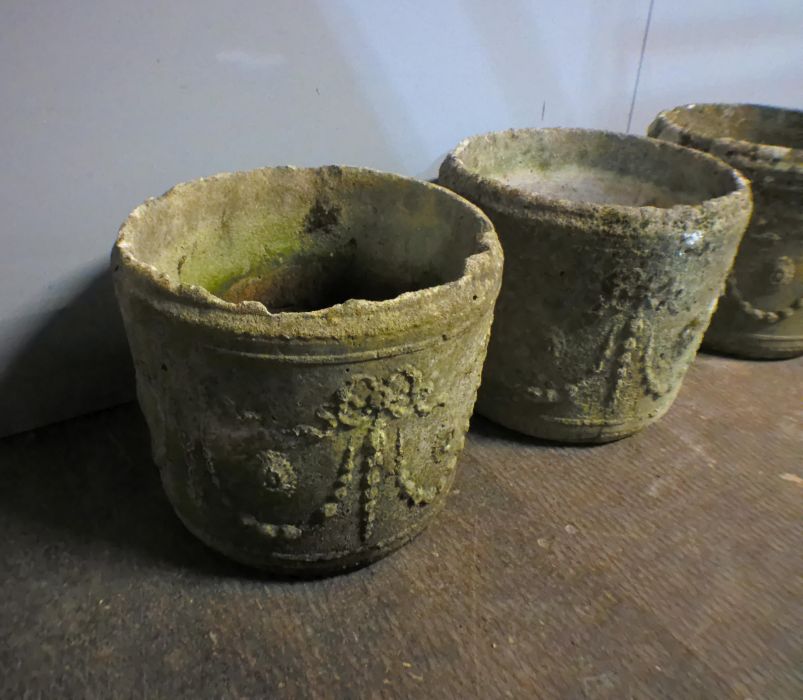 Three reconstituted stone weathered garden pots, A/F, diameter 36cm, height 32cm. - Image 2 of 5