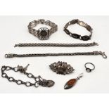 A collection of silver and SCM bracelets, brooch, pendant etc.