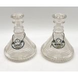 A pair of 19th century ship's decanters with enamel labels (A/F)