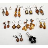 A collection of amber earrings etc, some set in 925 silver