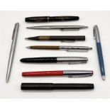 A collection of vintage pens including "The John Bull" pen, Parker, Sheaffer etc.