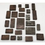 A collection of various wood engraving blocks and printing plates showing mainly classical and