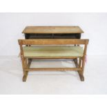 A twin pine school desk - length 100cm, height 71cm, depth 80cm.