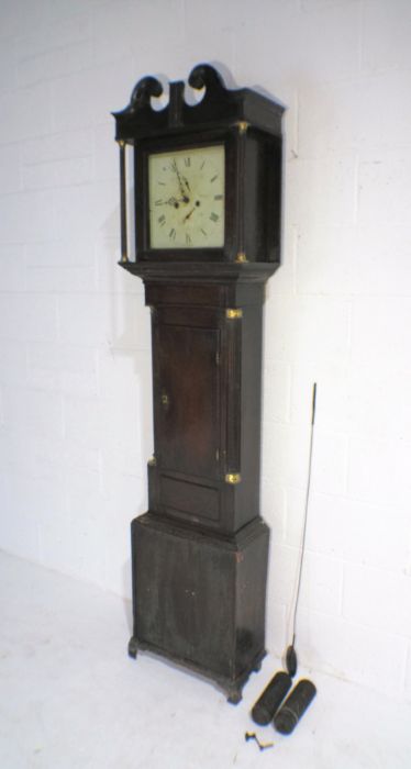 A Georgian oak longcase clock with painted dial. - Image 2 of 11
