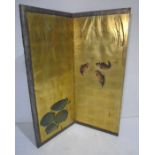 A hand painted two fold screen with gilded decoration of fish