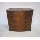 A Victorian bow-fronted mahogany chest of five drawers, A/F - length 94cm.