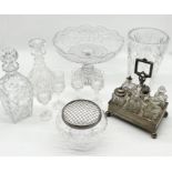 A collection of cut glass including large bowl, decanters etc.