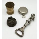 A collapsible drinking cup, of brass pocket watch form, the hinged case, stamped 'PATENT. E.J.T