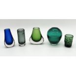 A collection of Whitefriars glass including two teardrop vases, beaker etc.