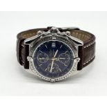 A gentleman's Breitling 1884 stainless steel Chronograph, date aperture on blue dial with 3
