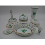 A collection of 8 pieces of Herend porcelain including a pierced and gilded basket, candlestick