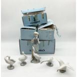 A collection of Lladro figurines including a number of geese - original boxes included