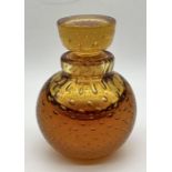 A Whitefriars orange bubble glass inkwell with fitted stopper, etched number 13 to inside of stopper