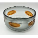 A Whitefriars pewter and tangerine pattern glass bowl