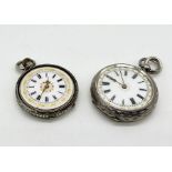 Two continental (935) silver fob watches, one A/F