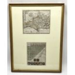Robert Morden framed hand coloured map of Dorset along with crests, town size etc - overall size