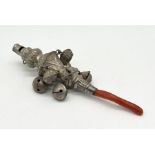 A Victorian silver rattle with coral teether