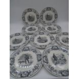 A set of 9 Villeroy & Boch "La Chasse" dinner plates all decorated with French hunting scenes