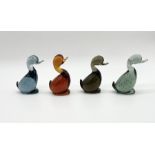 A collection of four Whitefriars Dilly Ducks in a variety of colours