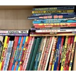 A collection of various annuals including Beano, Dandy, Tiger, Victor, Joe 90 etc.