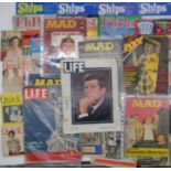 An assortment of magazines and ephemera including the magazines "Life" "Mad" "Private Eye" "2000AD &