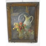 A still life oil on board signed Stella Waight in gilt fame