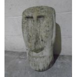 A stone " Easter Island head" style garden statue. Approx height 55cm.