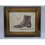 A framed German advertisement for boots dated 1889, overall size 56cm x 46cm