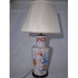 A large Japanese Imari lamp with shade, height 50cm plus fittings