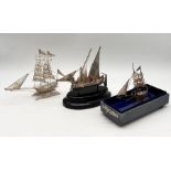 Three 925 silver models of boats (1 unmarked)