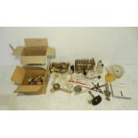 A collection of chemistry equipment including various glass bottles and test tubes etc.