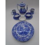 A collection of Spode Blue Italian including coffee pot, two mugs, two cups and saucers, three